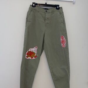 ASOS High waisted Kitten Appliqué Khaki Pants
